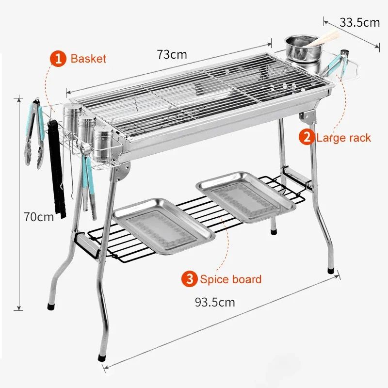 Stainless Steel Charcoal Grill Barbecue Tool Portable Free Installation Handle Folding BBQ Cooking Grid For Park