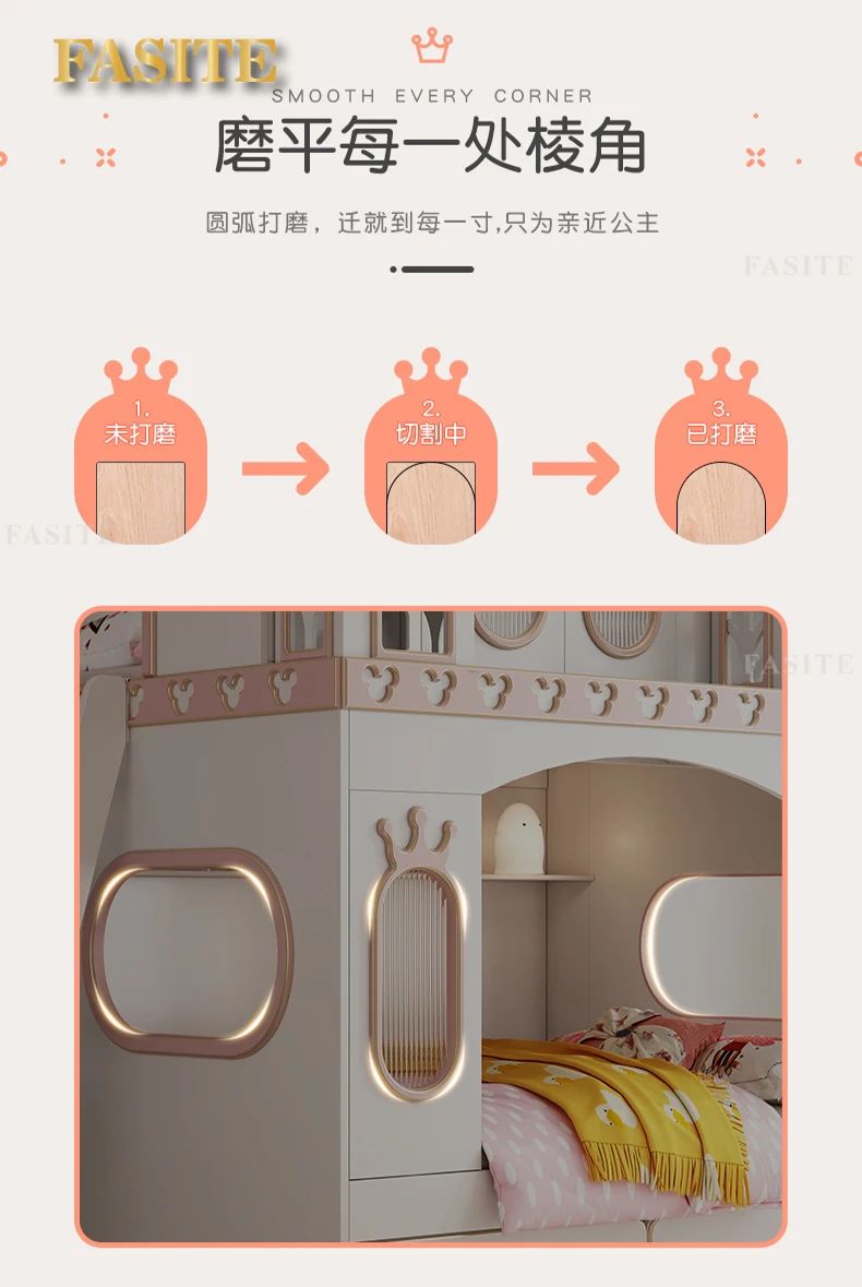 Castle princess bed, children's bed, girl's bedroom, double bed, tree hole, solid wood