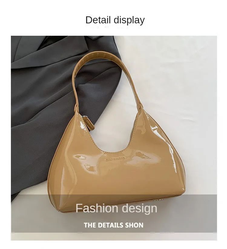 Trendy Designer Solid Shoulder Bags for Women Handbags and Purses 2024 New Fashion Patent Leather Underarm Ladies Tote Bags