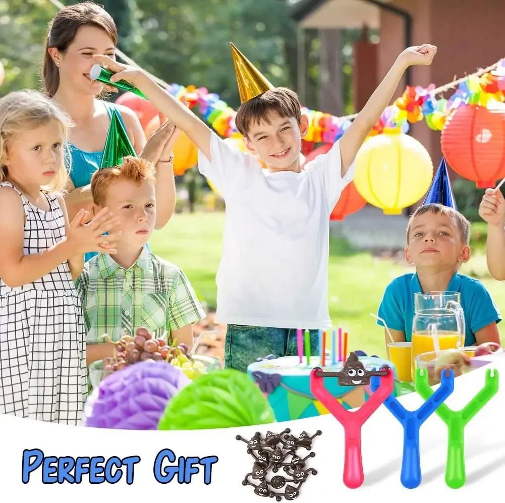 12pcs Poop Slingshot Toy Mini Rubber Slingshot Flying Poop Toys Smiling Stretchy Toy Stress Relief Toy Gift for Kids Adult Party