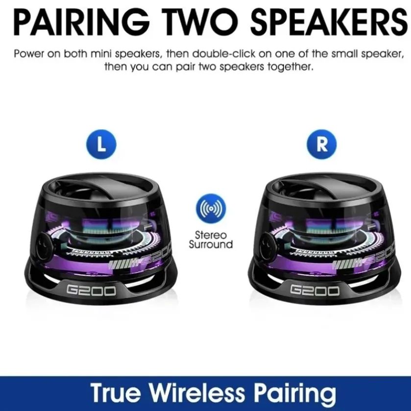 XIKCU Portable Bluetooth Speaker G200 RGB Lighting Magnetic Speaker BT5.0 Mini Sound Box 7 Hours Playback Phone Holder
