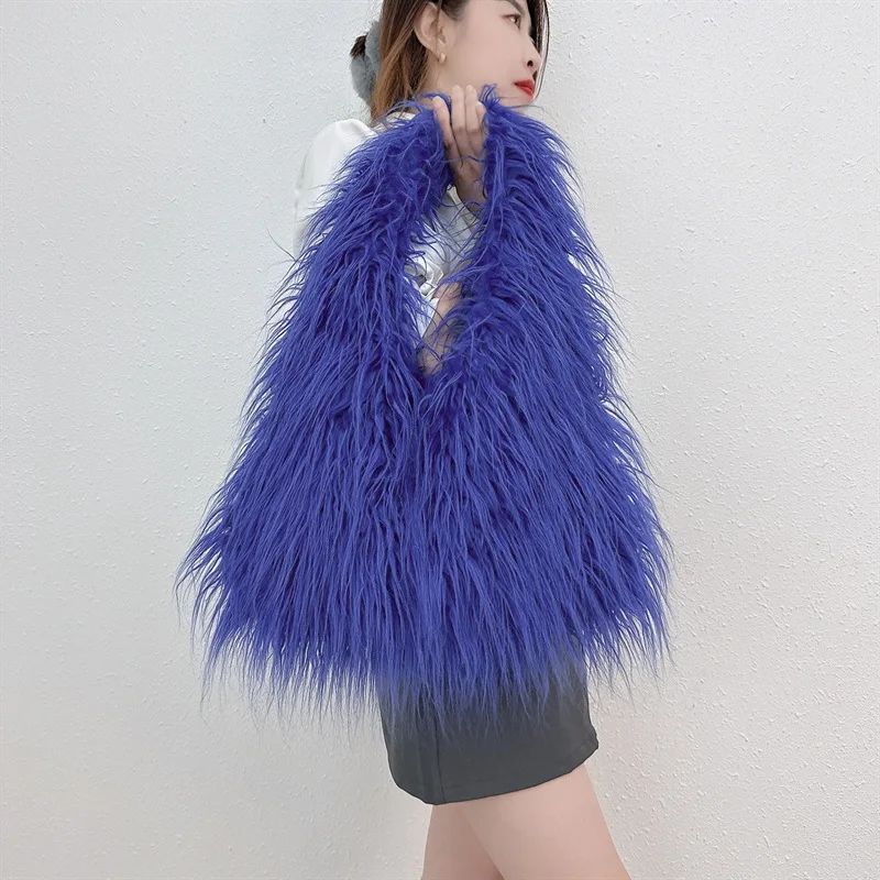 2025 NEW Wool Women's Plush Shoulder Bags Y2k Hot Girls Faux Fur Drawstring Bucket Bag Fashion Female Furry Purse Tote Handbags