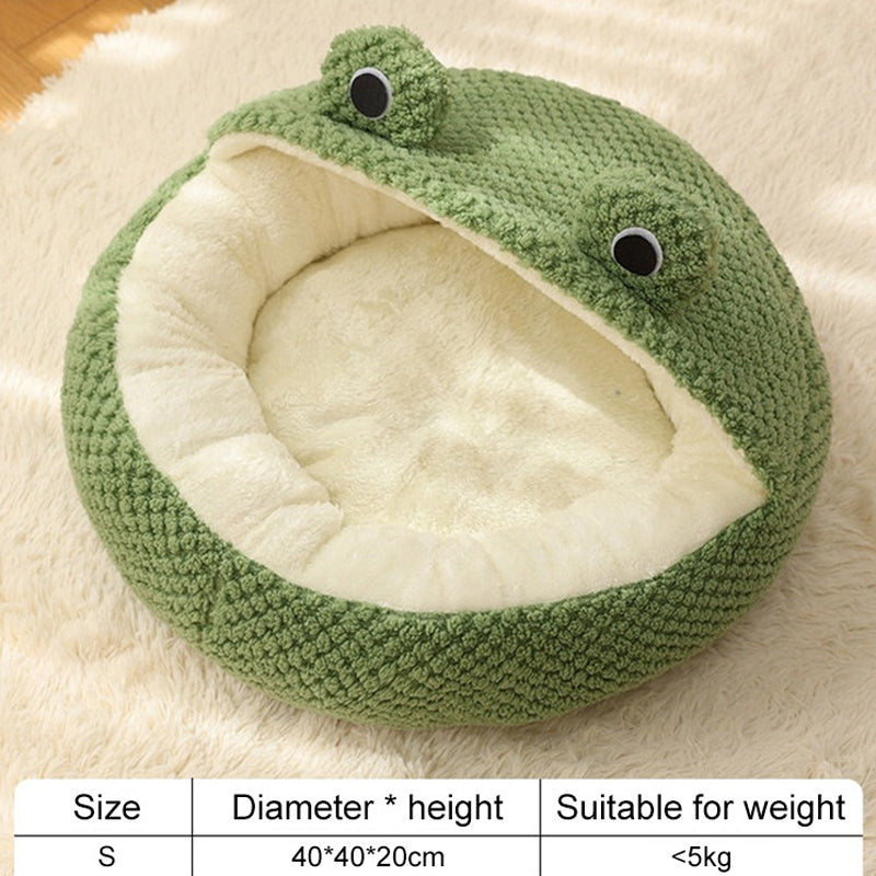 New Pet Nest Winter Warm Dog Den Cat Villa Plush Pets Mattress Small Frog Shape Semi Enclosed Kitten Puppy House Pet Supplies