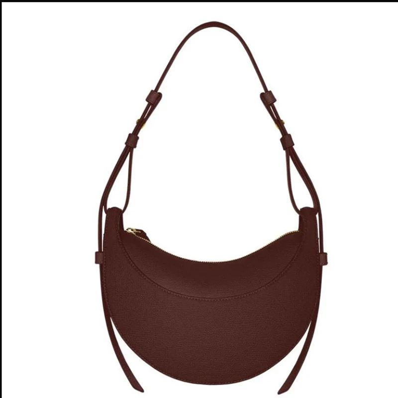 French fashion genuine leather women's shoulder bag, crescent bag, niche design zipper closure shoulder crossbody bag