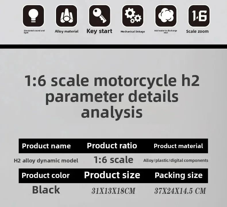 Spray 1:6 For Kavvasaki Racing Ninja 500 H2R Motorcycle Simulation Sound Light Kid Gift Collection value Displa Christmas gifts