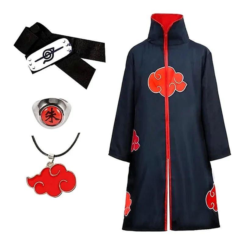 Cartoon Embroidered Standing Collar Red Cloud Cloak Robe Costume Men Kid Halloween Role Play with Rings Headdress Necklace Props