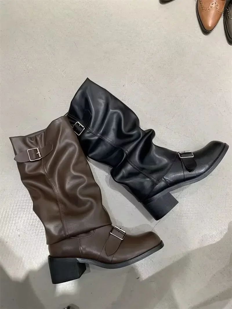 Woman Boots Knee High Platform Chunky Heels Trend Punk Gothic New Rock Leather Fashion Women's Shoes Motorcycle Footwear