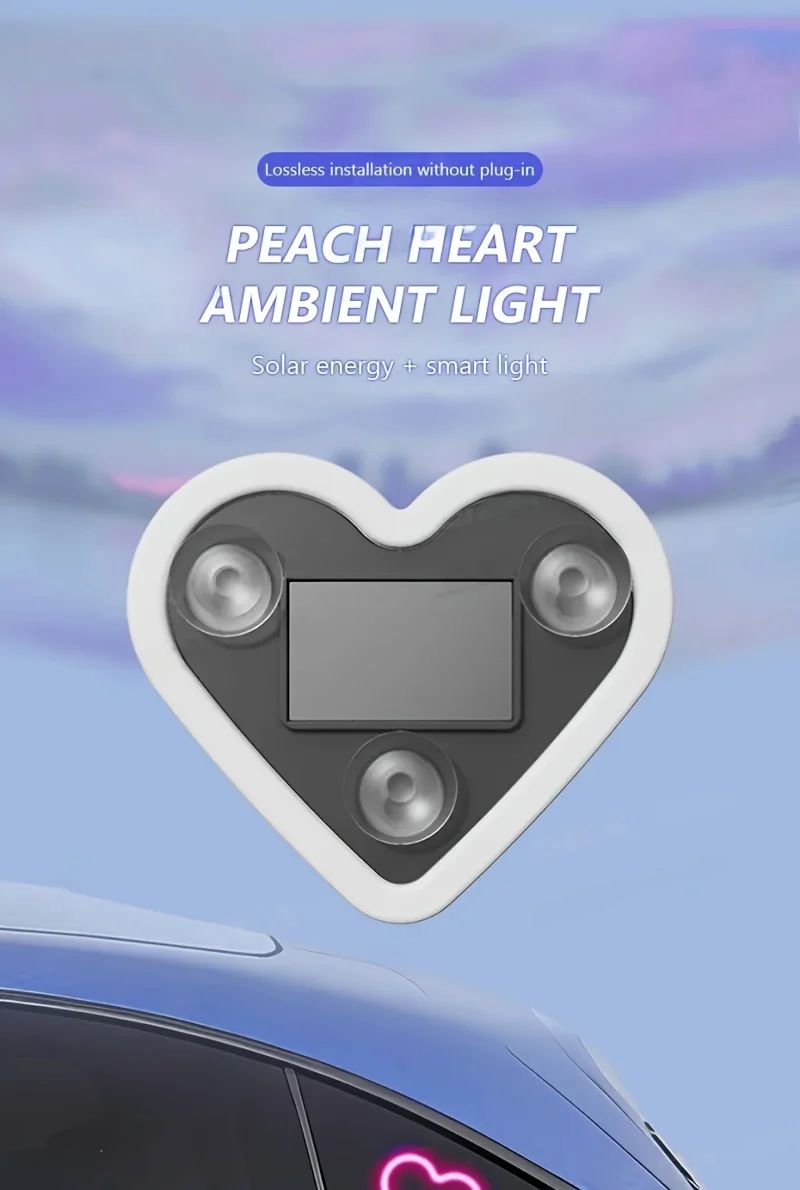 Solar-Powered Led Car Window Neon Lights - Heart-Shaped Rgb-Free Color-Changing Interior Wiring Free Atmosphere Light