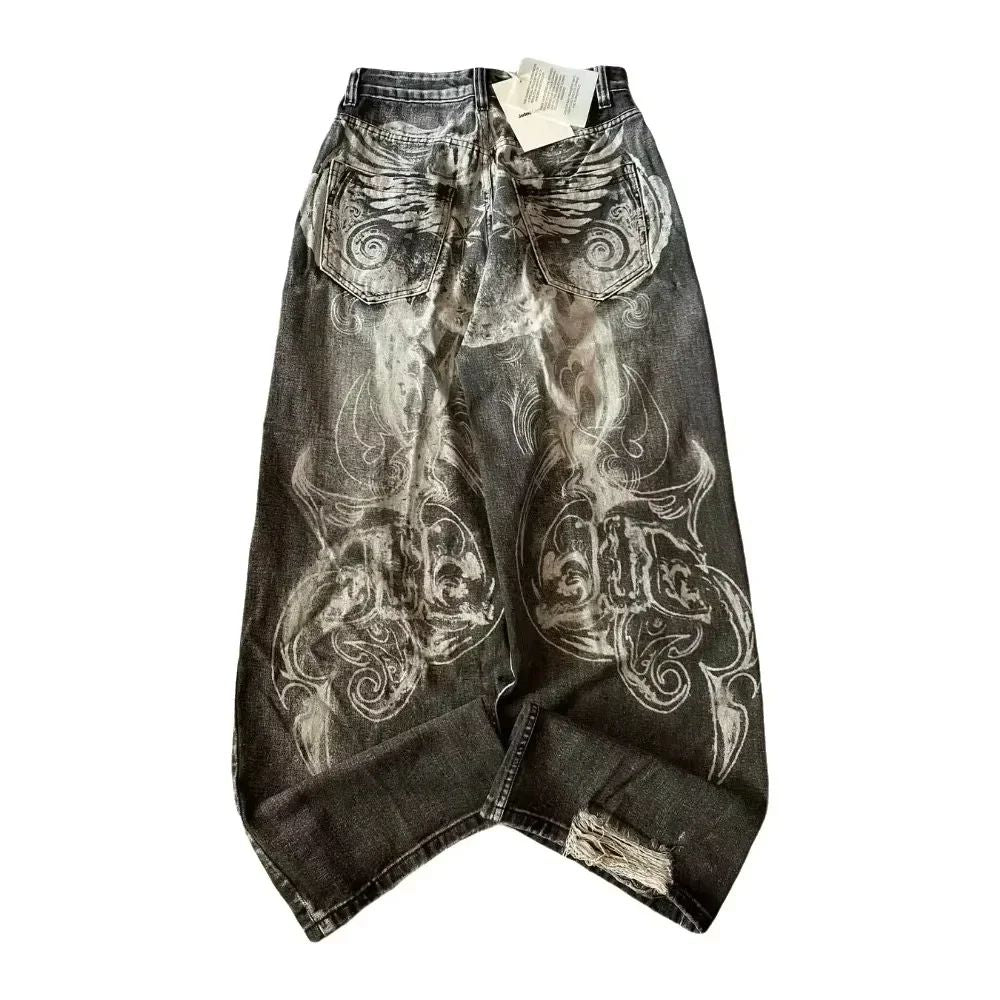 Streetwear New Fashion Oversized Embroidered Baggy Jeans Female Y2K Harajuku Hiphop Retro Gothic High Waist Wide-leg Pants Pants