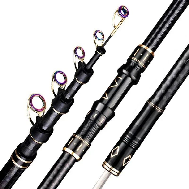 2.1m-4.5m Telescopic Fishing Rod Travel Surf Rod Spinning Power 10-250g Distance Throwing Pole High Carbon Baitcasting Rod