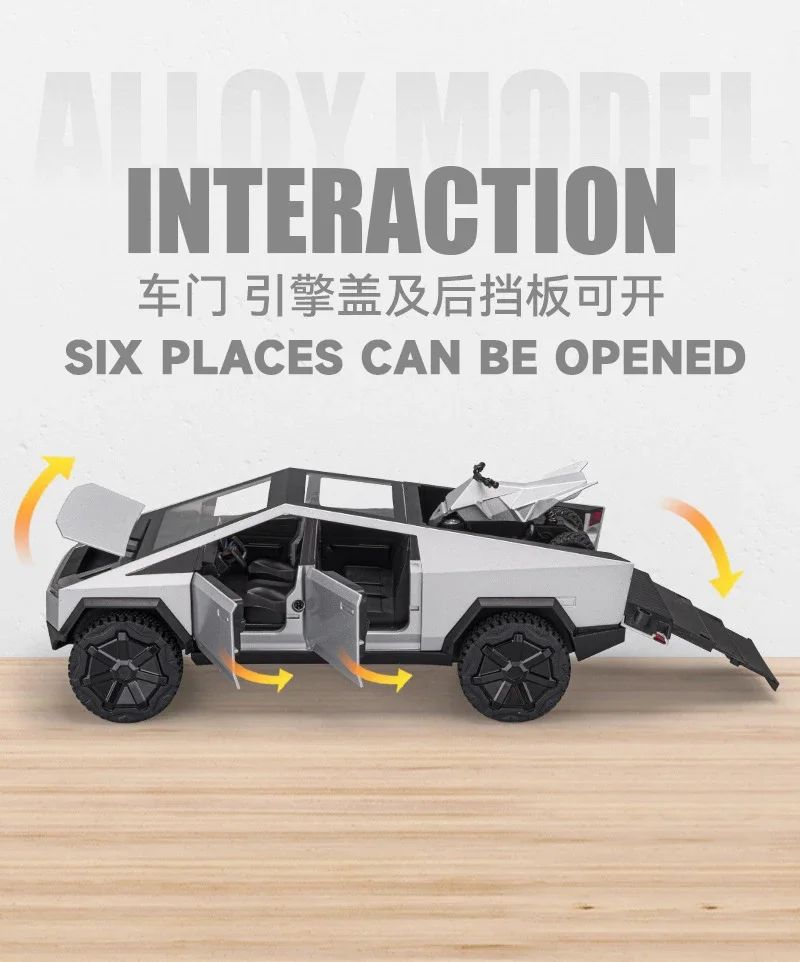Alloy Model Car 1:24 Diecast Miniature Metal Pickup Vehicle Chidlren Birthday Collected Gift Van Truck Tesla Cybertruck Boys Toy