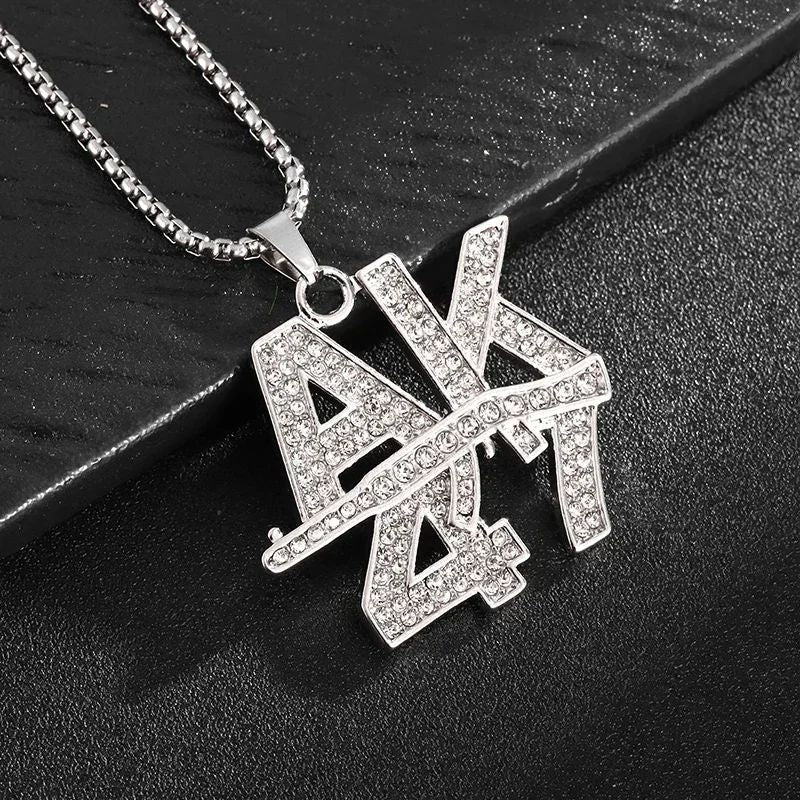 Bling Iced Out Pistol Pendant Submachine Gun Necklace Men Personality Hip Hop Rock Punk Cool Street Party Jewelry Gift