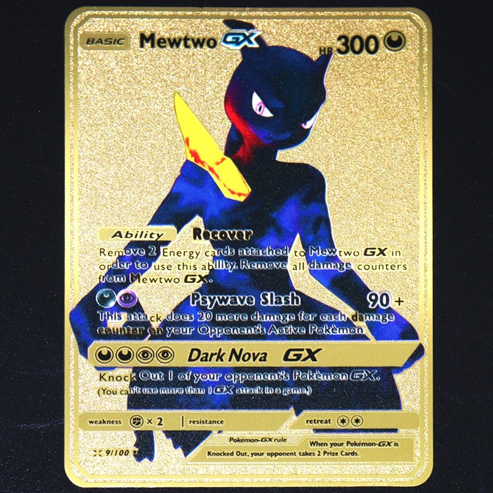 Pokemon 183200 Points High Hp Gold Black English French Metal Cards Vmax Mega GX Game Collection Cards Charizard Pikachu Mewtwo