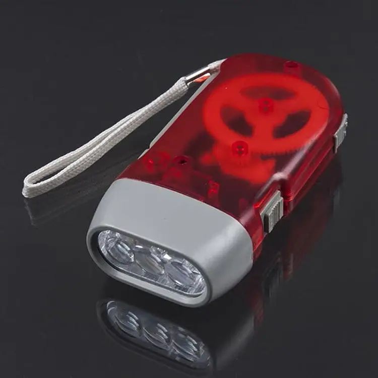 Hand 3 Colors Pressing Dynamo Crank Wind Power Up Flashlight Mini Self Generating Torch LED Camping Lamp Light for Outdoor Home