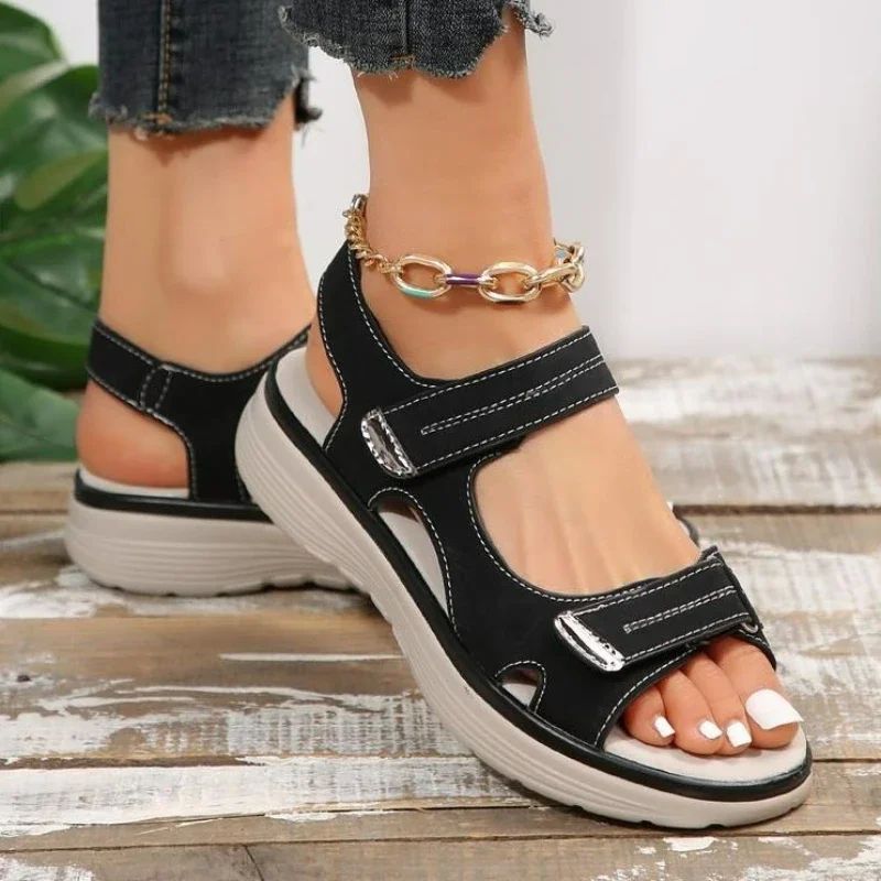 New Brand Female Sandals Summer Women Leather Light Casual Wedge Platform Shoes Blue Girls Outside Non-slip Shoes Plus Size 43