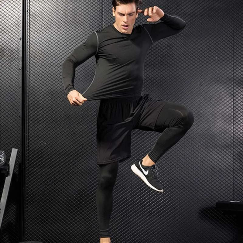 2025 Men's Outdoor Casual Quick Drying Fishing Pants, Cycling, Hiking, and Tight Elastic Two-piece Fitness Running Pants