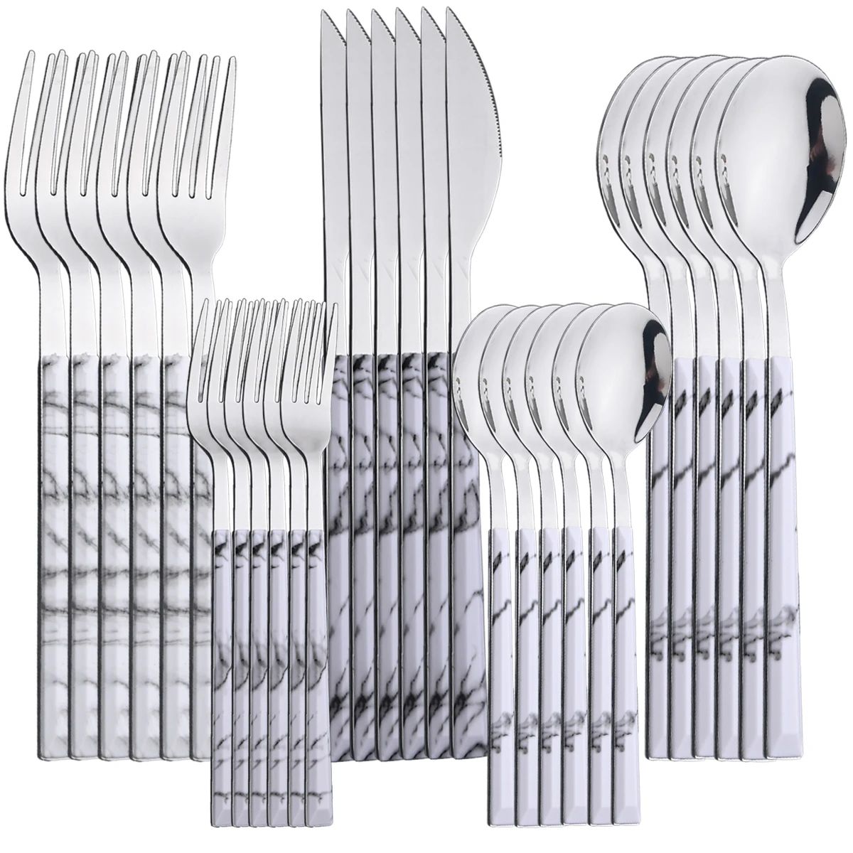 30Pcs Cutlery Set Stainless Steel Imitation Marble Flatware Fork Spoon Knife Dinner Kitchen Dinnerware Silverware Tableware Set
