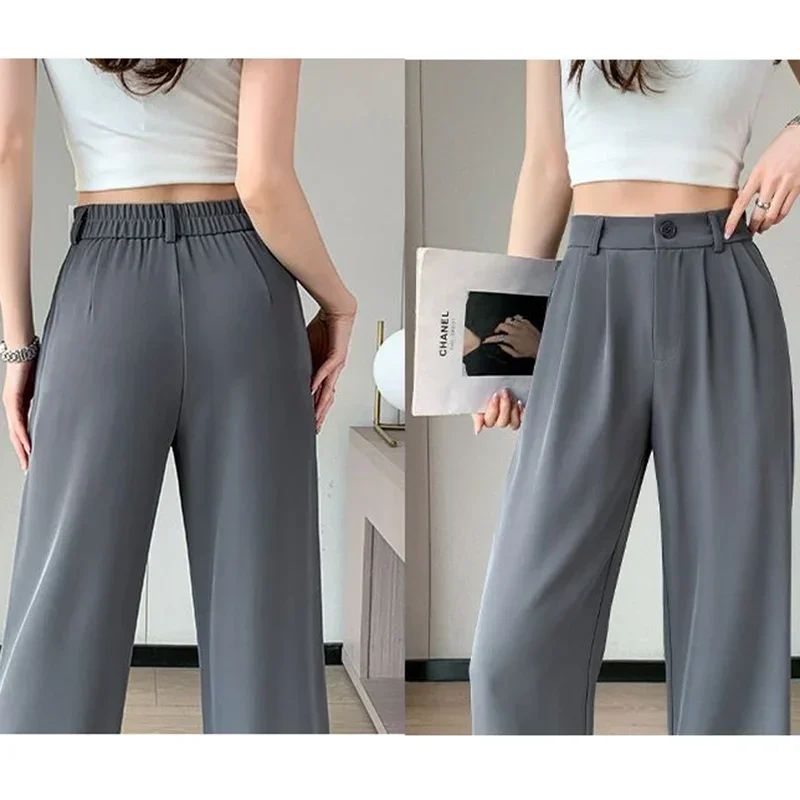 Women Full Length Pants Lady Baggy High Waist Wide Leg Solid Color Trousers Lady Straight Leg Mom Classic Office Pants Slacks