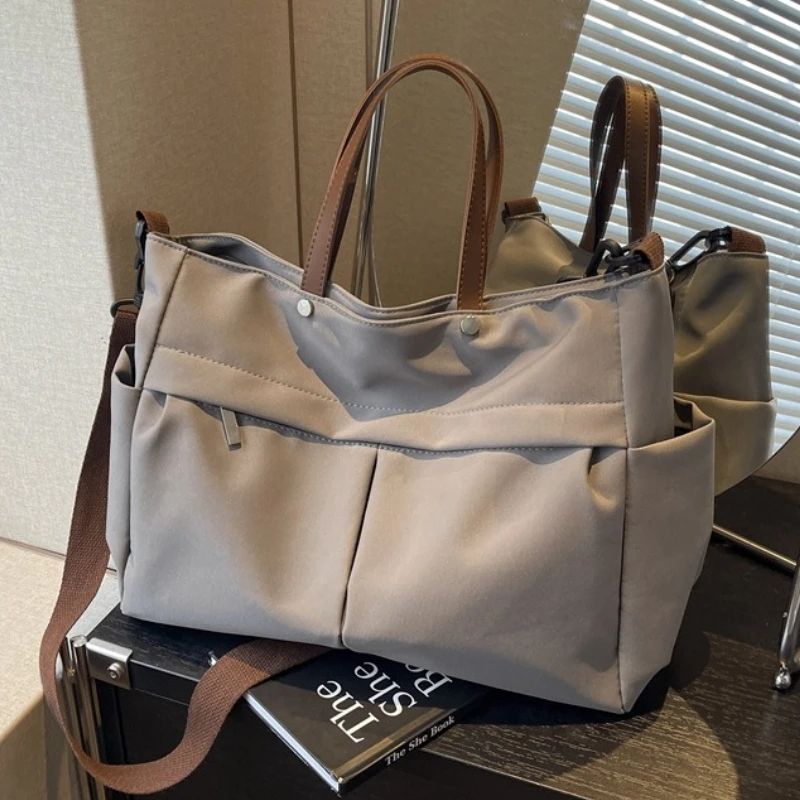 Designer Women's Tote Bag Spacious Nylon Handbag Multiple Pocket Large Capacity Commuting Shoulder Bag Lightweight Shopping