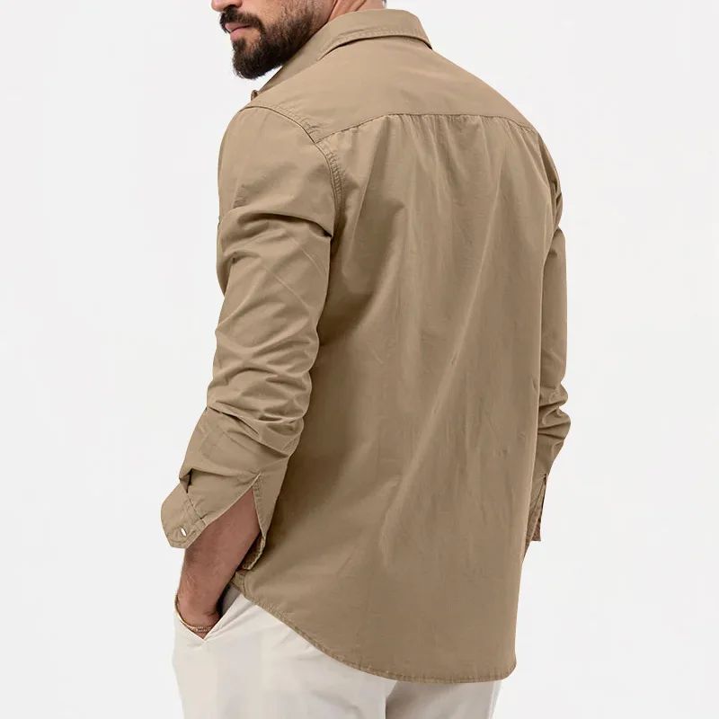 Army Green Tactical Cargo Shirts For Men Chest Two Pockets Long Sleeve Mens T-Shirt 2024 Trend Casual Loose Shirt Chemise Hombre