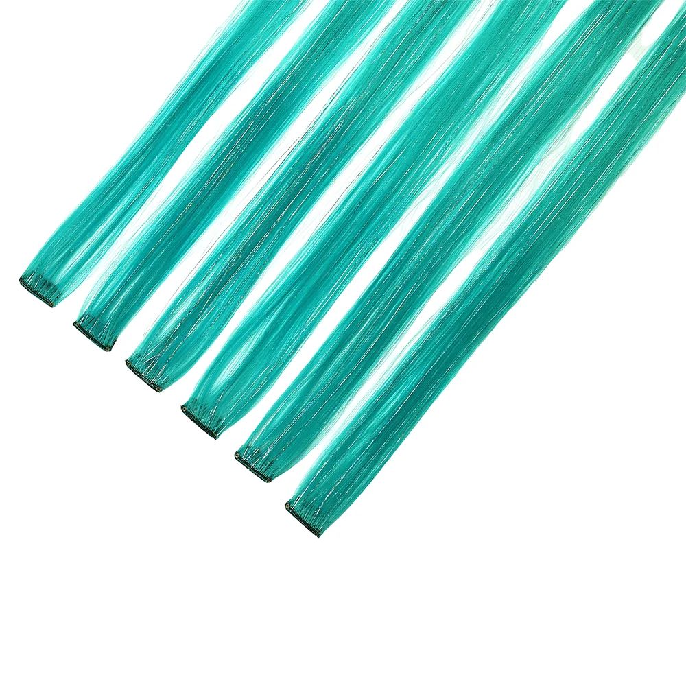 Synthetic 6pcs Clip in Hot Pink Hair Extensions Mix tinsels, 22 Inch Colored Hair Extensions, 2 in 1 Rainbow Hair