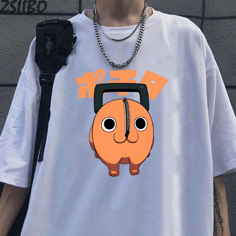 Fun Pochita Printed T-shirt Women's Loose Short Sleeve Round Neck Top Women's Casual Shirt T-shirt Anime T-shirt