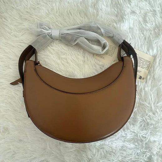 French fashion genuine leather women's shoulder bag, crescent bag, niche design zipper closure shoulder crossbody bag