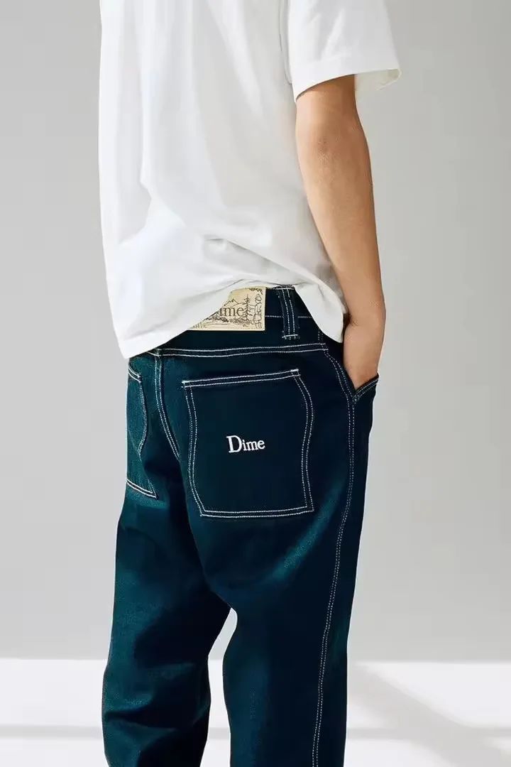 Dime Baggy Straight Leg Loose Casual Streetwear Skateboard Men's Jeans ENIM PANTS Washed Denim Long Short Hip Hop Style