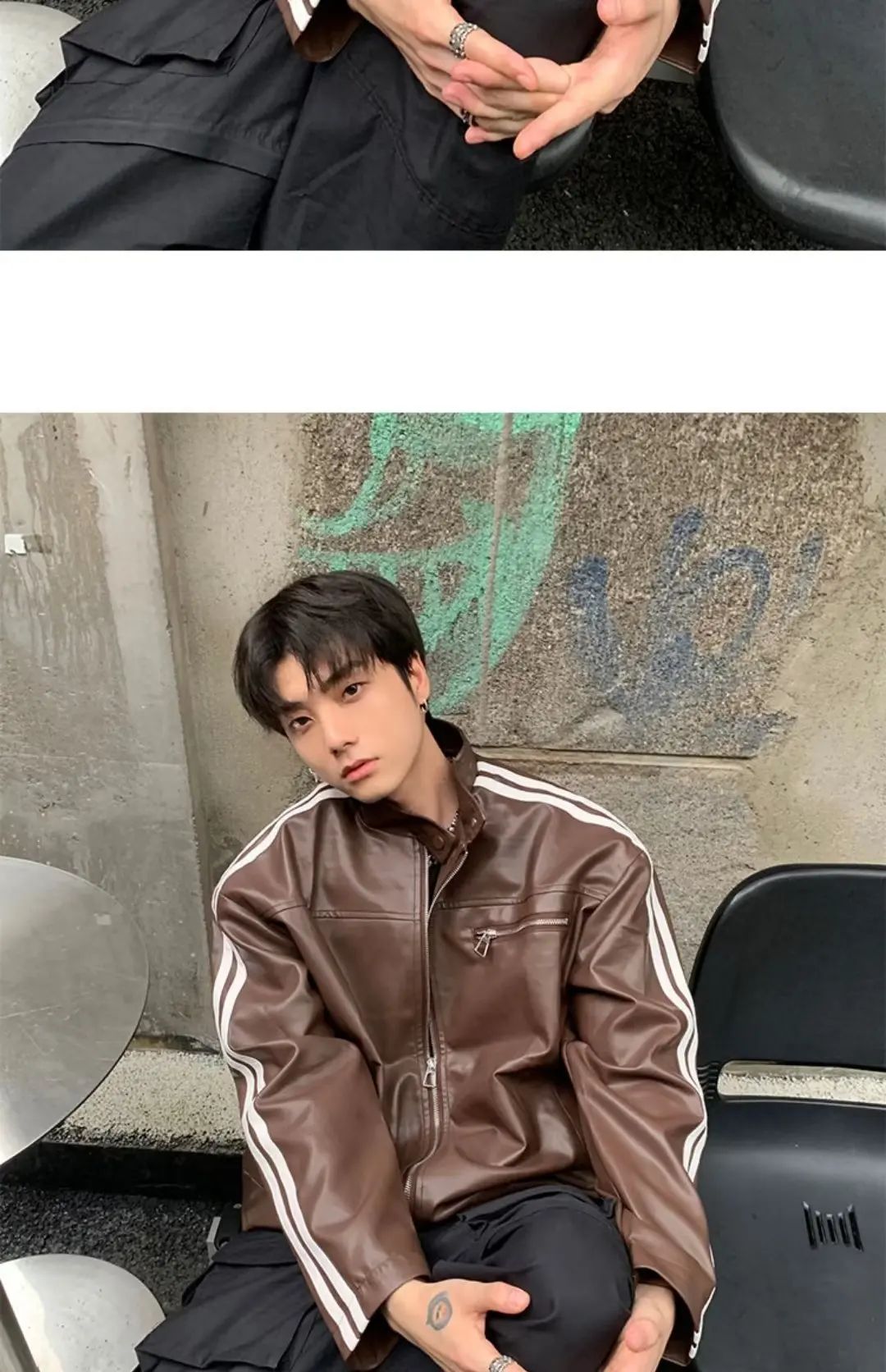 Retro Leather Jacket Men Women American Patchwork Strip Racing Outerwear Loose Hip Hop Zippers Brown PU Coat Streetwear Spring