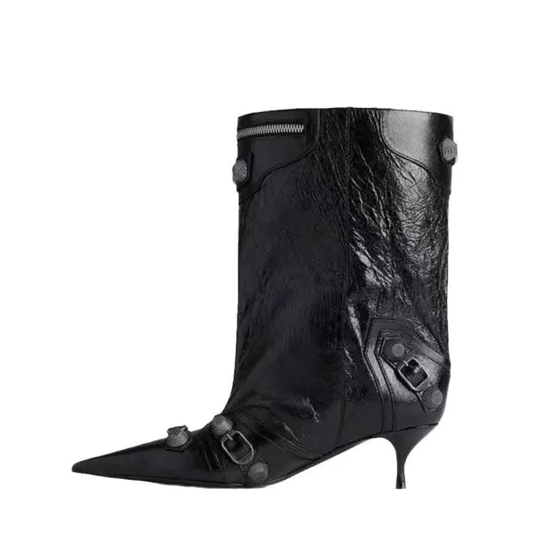 Women's Sexy Stiletto High Heels with Rivet Decoration, Wide Barrel Knee Length Boots, European and American Fashion Show Boots