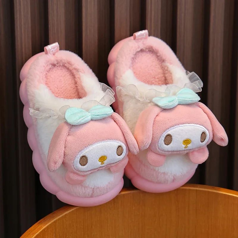 Winter Warm Cute Cartoon Indoor Mule Soft Non-slip Fluffy Slippers For Kids Teen Boys Girls Children Home Cotton Shoes Size 24-4