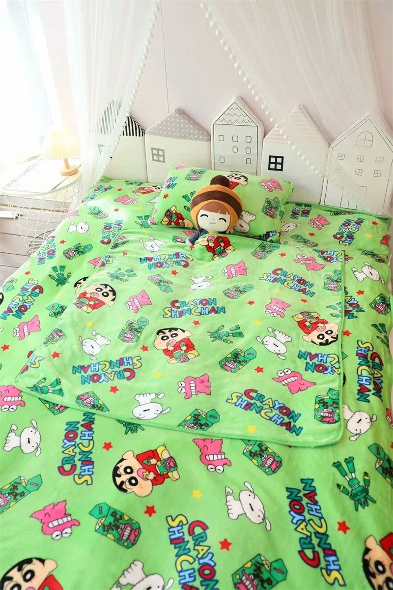 Cartoon Crayon Shinchan Flannel Blanket Single Size Sleeping Blanket Comfort Japanese Style Blanket Bedroom Bedspread Girl Kids