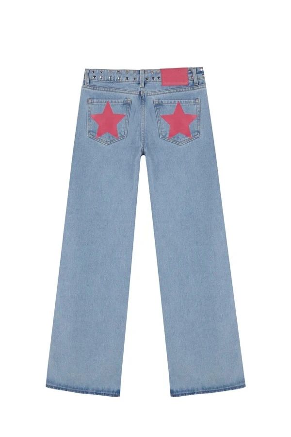 Y2K Women's Straight Leg Jeans Personalized Lucky Star Texture Retro Baggy Jeans Stylish High Street Willow Nail Low Waist Jeans