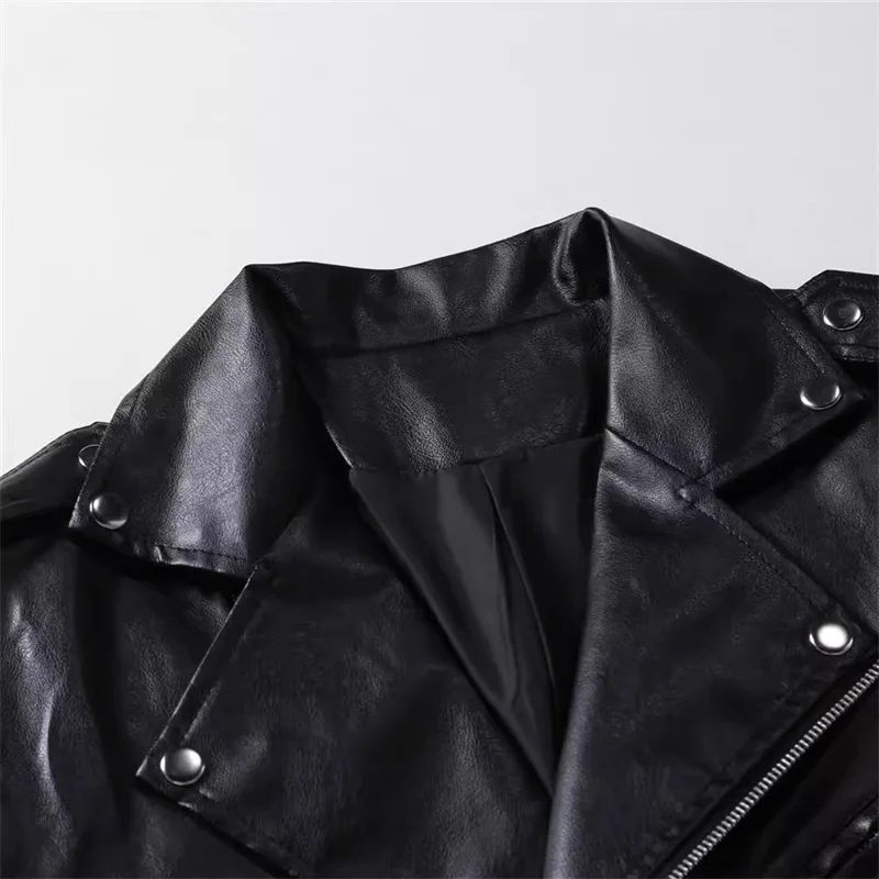 Men Business Casual Red Imitation Leather Jacket 2025 New Fashion Male Oblique Zipper Biker Coats