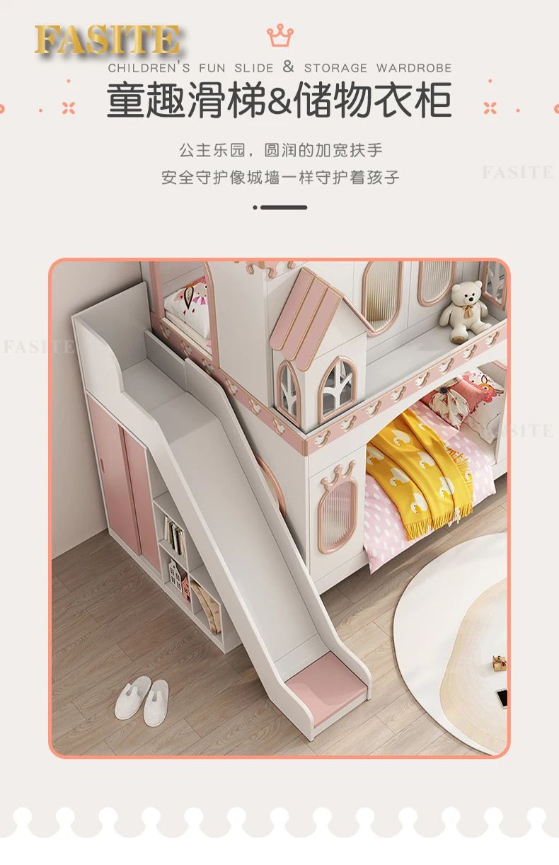 Castle princess bed, children's bed, girl's bedroom, double bed, tree hole, solid wood