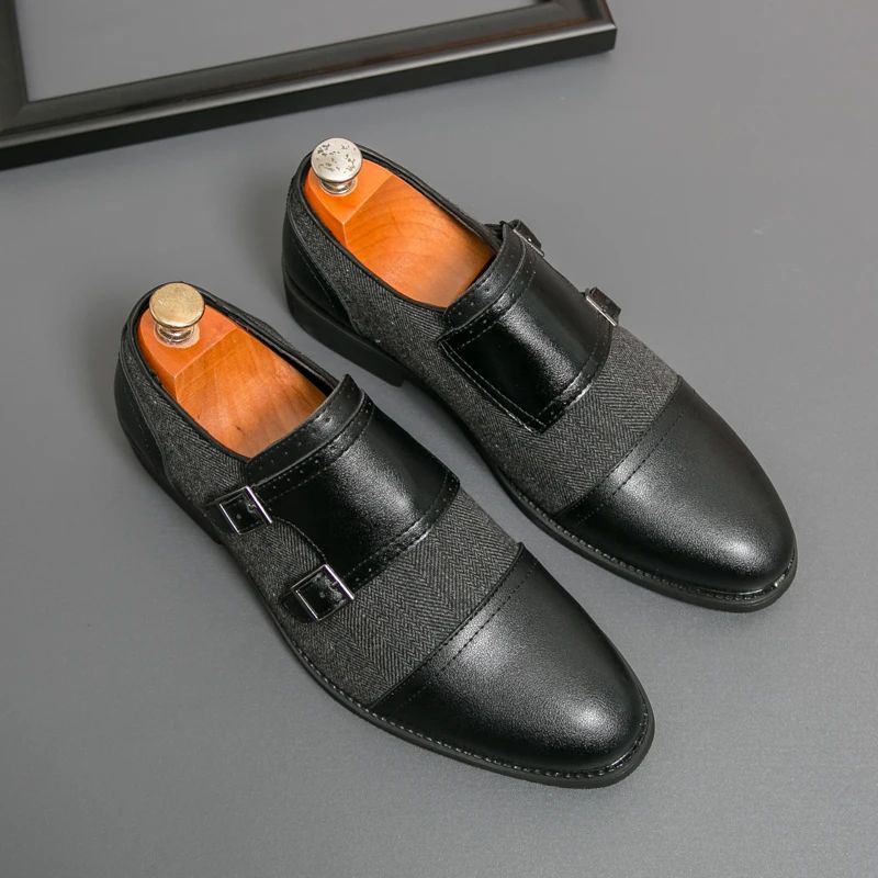 Spring Italian Double Button Loafers High-quality Blue Leather Shoes for Men Men Leather Shoes Patent Mens Wedding Dress Shoes
