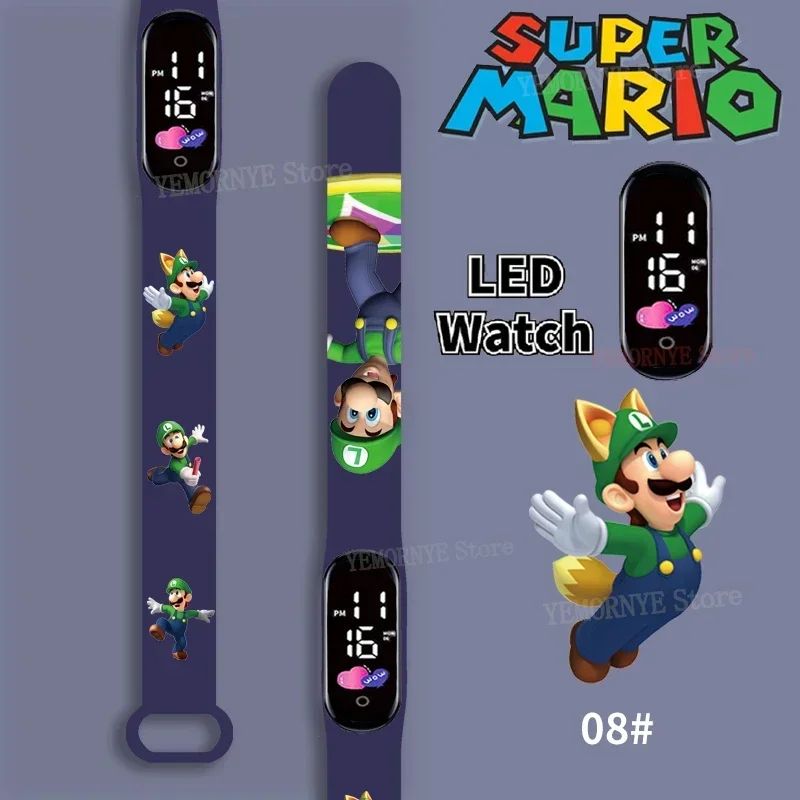 Mario Bros Children's Watches Action Figures Luigi Princess Peach Yoshi Bowser kids Sport Wristband Waterproof Digital Watch Toy