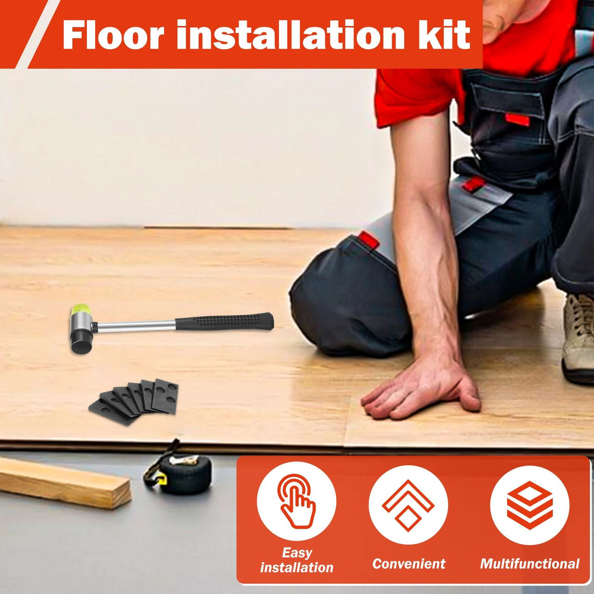 23Pcs Wood Floor Installation Kit Complete Laminate Wood Flooring Tool with Double Faced Hammer Heavy Duty Pull Bar Tool