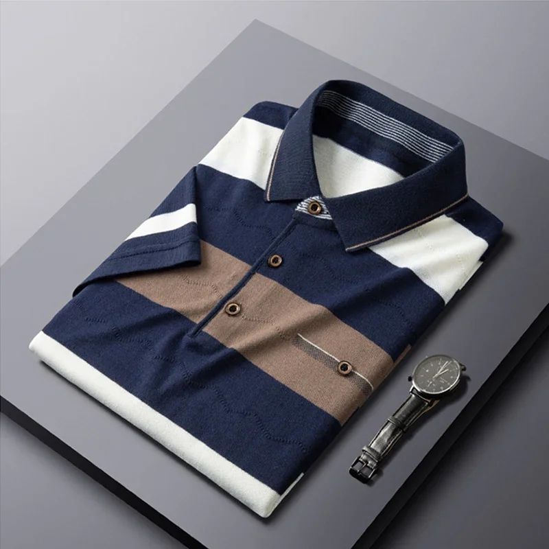Pop Short Sleeved Men's Polo Shirt, Summer Knitted T-shirt, Short Sleeved Top, Men's