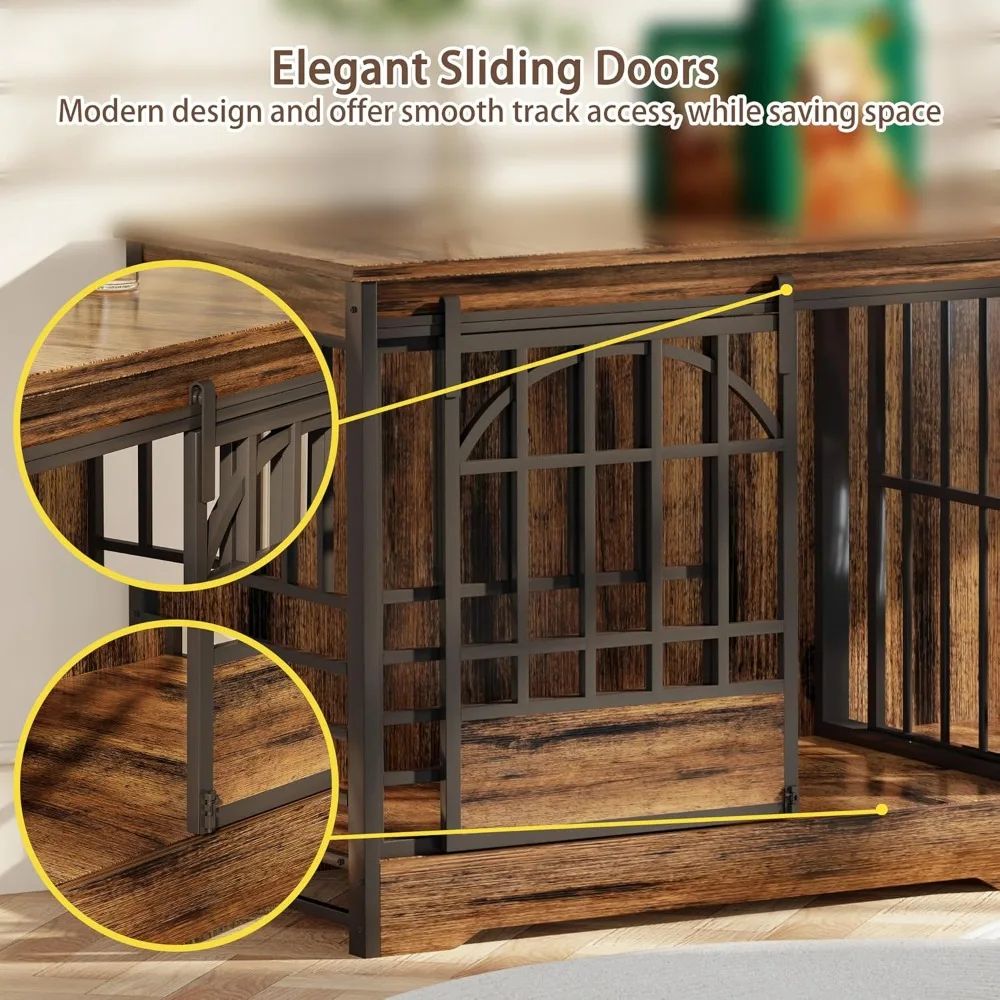 Double Dog Crate Furniture, Extra Large Dog Kennel Indoor with Divider, Heavy Duty Dog Cage for 2 Dogs, Decorative