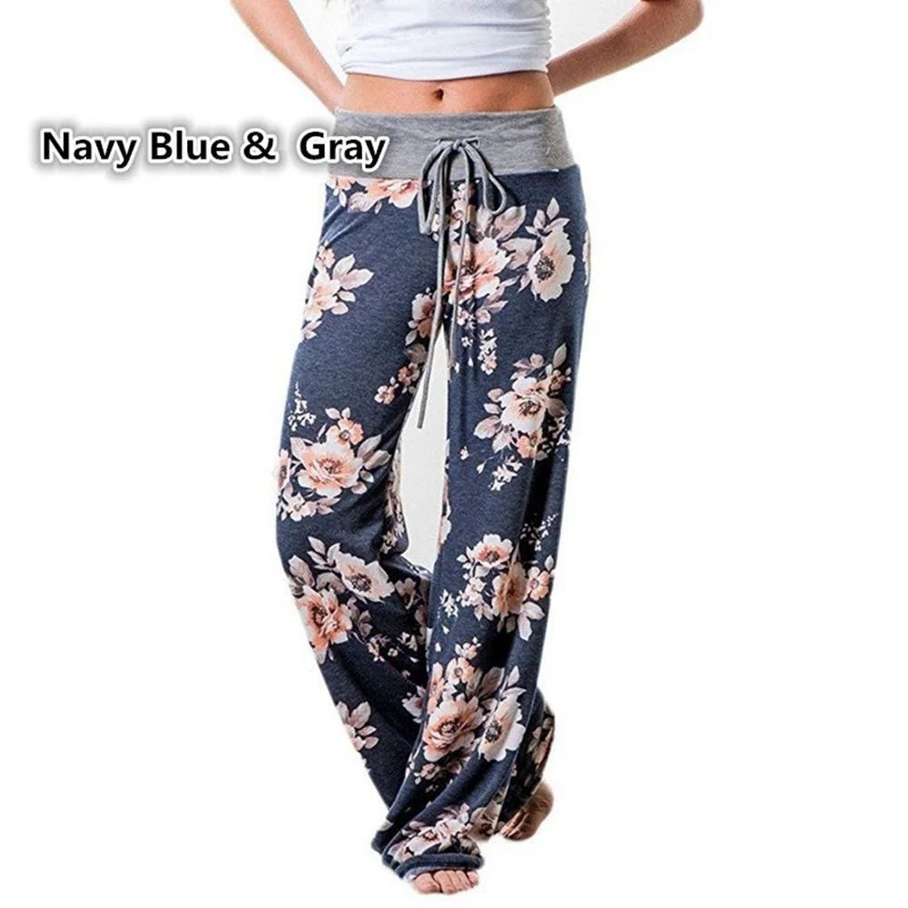 Plus Size L-8XL Fashion Women Casual Loose Stretch Printing Long Wide Leg Yoga Pants Drawstring Lounge Pants Pajama Pants