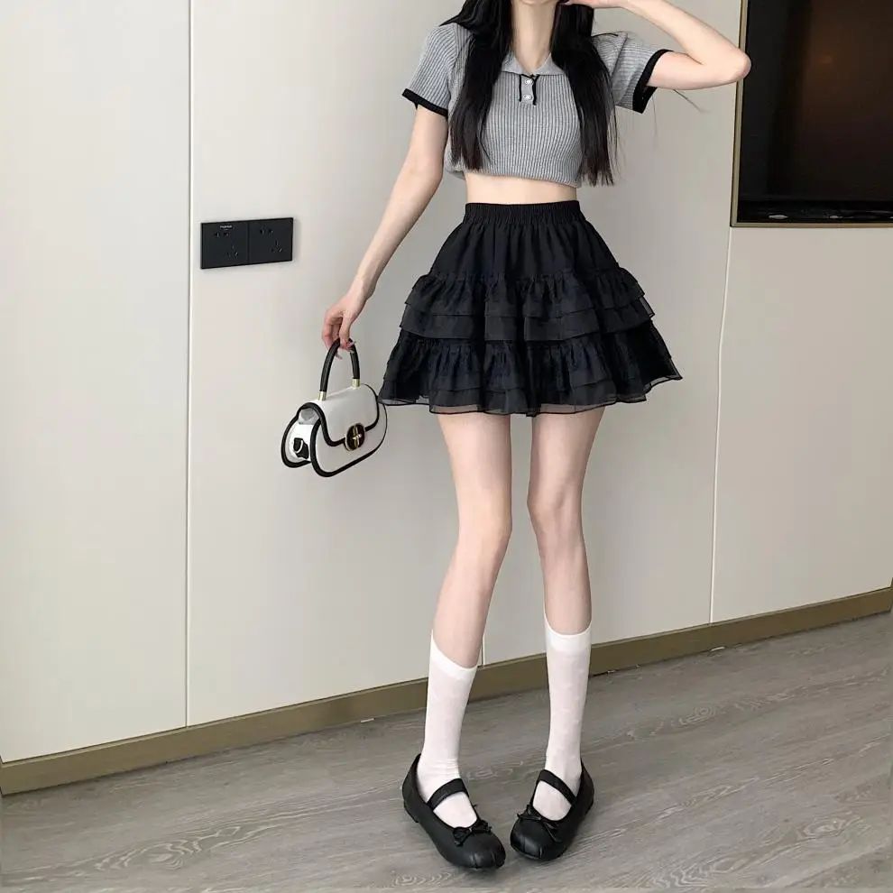 Plus Size New Style Pure Desire Aesthetic Mini Dress Net Yarn Fairy Puff Skirt High-Waisted Slimming Lace Cake A- Line Skirt ...