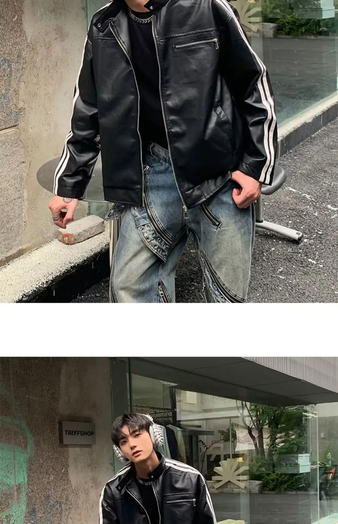 Retro Leather Jacket Men Women American Patchwork Strip Racing Outerwear Loose Hip Hop Zippers Brown PU Coat Streetwear Spring