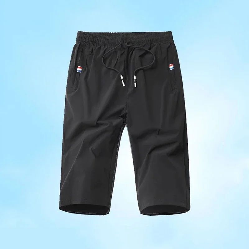 Sport Loose Over Silk Knee Length Pants 2025 Men New Summer Thin Shorts Male Casual Quick Dry Ice Silk Zipper Pocket Capri Pants