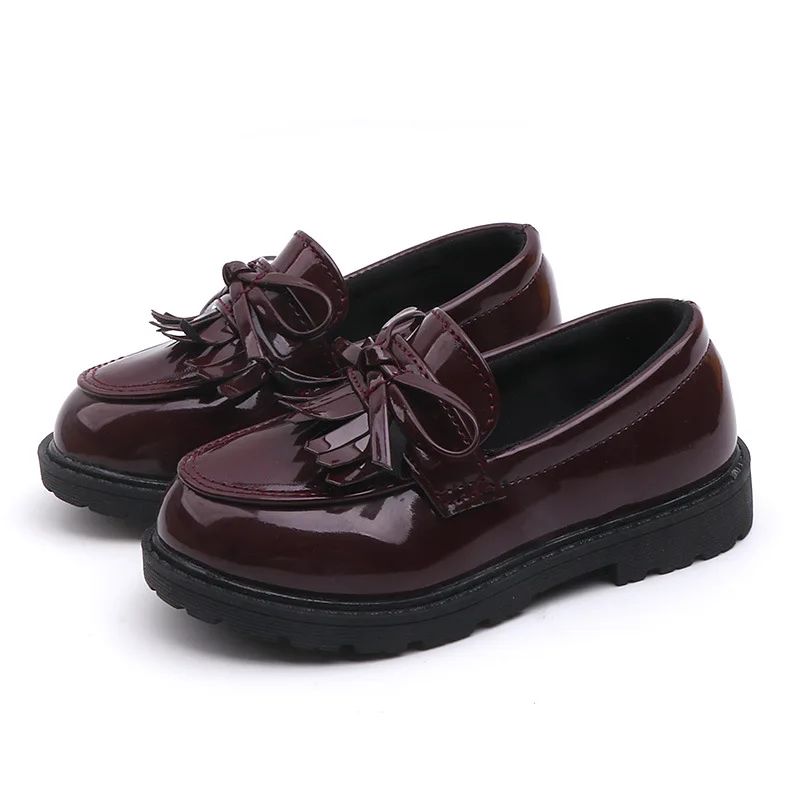 Children Tassel Princess Shoes School Party Wedding Dress Mary Jane PU Leather Shoes Girls Breathable Anti-skid Slip on Shoes