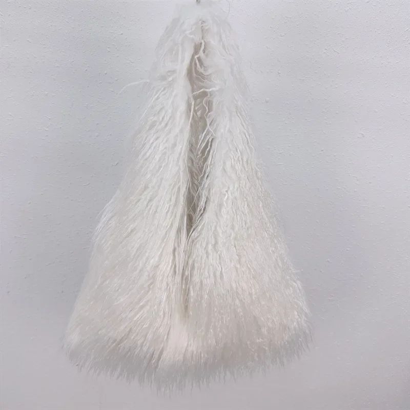 2025 NEW Wool Women's Plush Shoulder Bags Y2k Hot Girls Faux Fur Drawstring Bucket Bag Fashion Female Furry Purse Tote Handbags