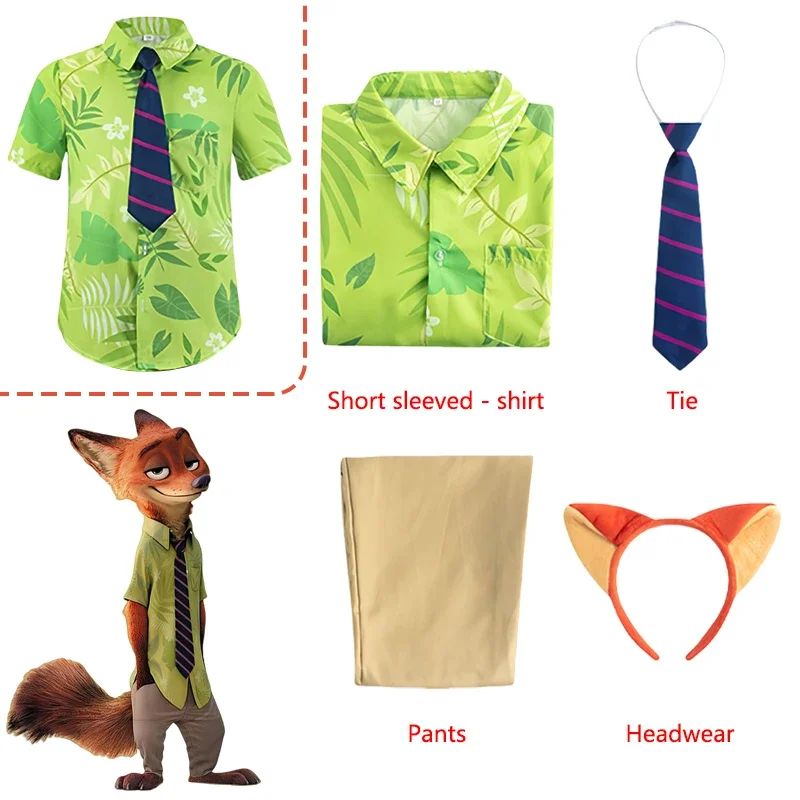 2026 Nick Wilde Cosplay Costumes Zootopia Cosplay Summer Shirt Tie Nick Suits Halloween Carnival Cos Adult Unisex Gifts