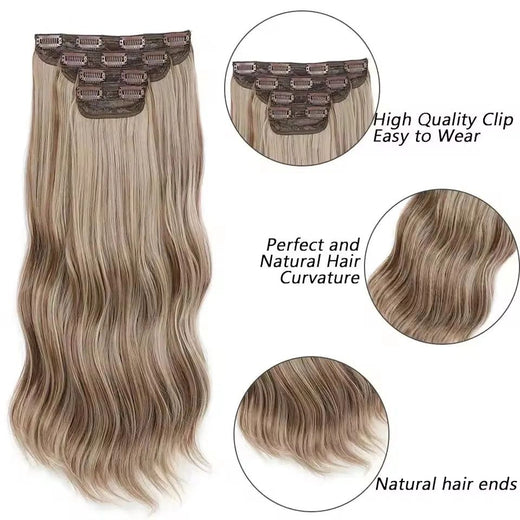 24Inch 61cm Body Wave Synthetic Wavy Blond 27/613 White Clip In Hair Extensions 4Pcs/lot 220g Heat Resistant Fiber