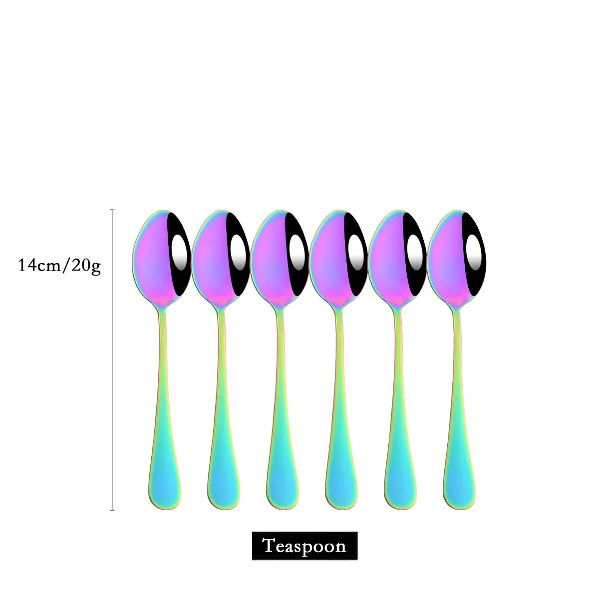 6/30Pcs Rainbow Dinnerware Stainless Steel Cutlery Set Knife Cake Fork Tea Spoon Flatware Set Kitchen Silverware Tableware Set