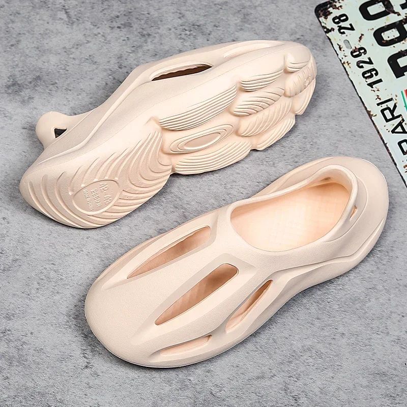 Men's Slippers Summer Soft EVA Beach Hole Shoes Outdoor Women's Slide Non-slip Personalized Hollow Shoes 36-47